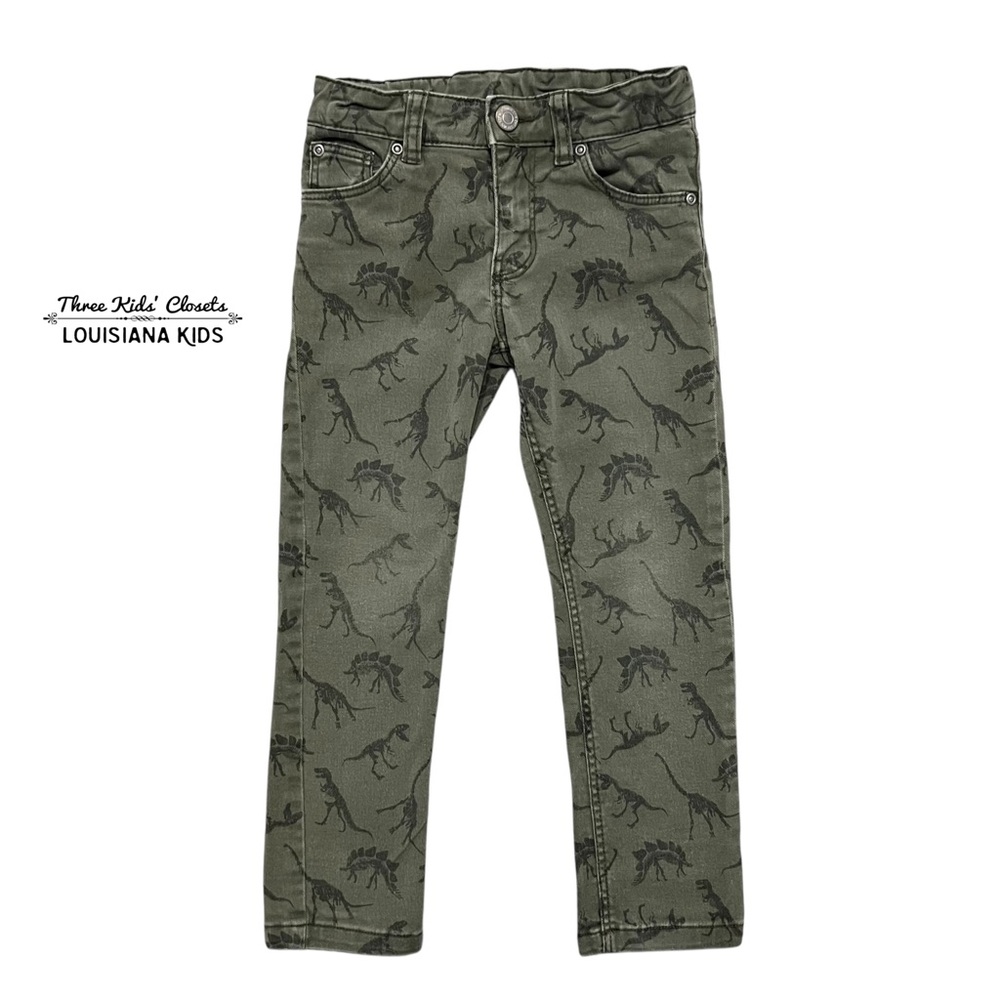 H&M 3-4Y Olive Green Dinosaur Print Jeans
